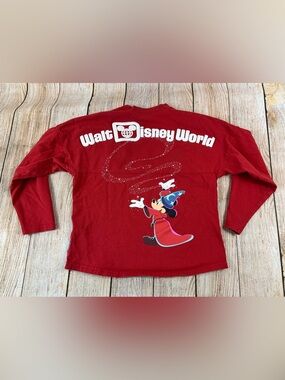 Walt Disney World Spirit Jersey Sorcerer Fantasia Red Shirt Youth Size Large